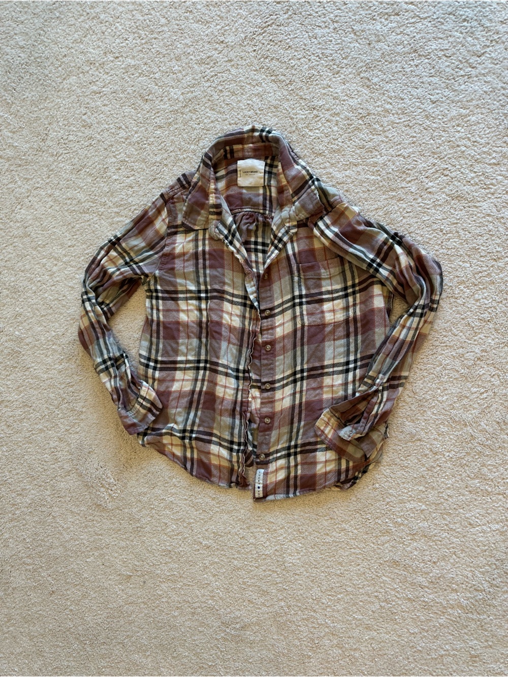 Lucky Brand Plaid Button-Down Shirt in Maroon, Cream, Black